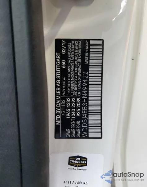 2017 Mercedes-Benz Cla 250 from USA, damaged, VIN WDDSJ4EB3HN499422